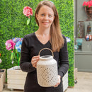 12.86" White Ceramic Solar Lantern