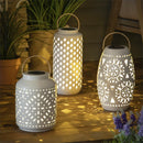 16" White Ceramic Solar Lantern