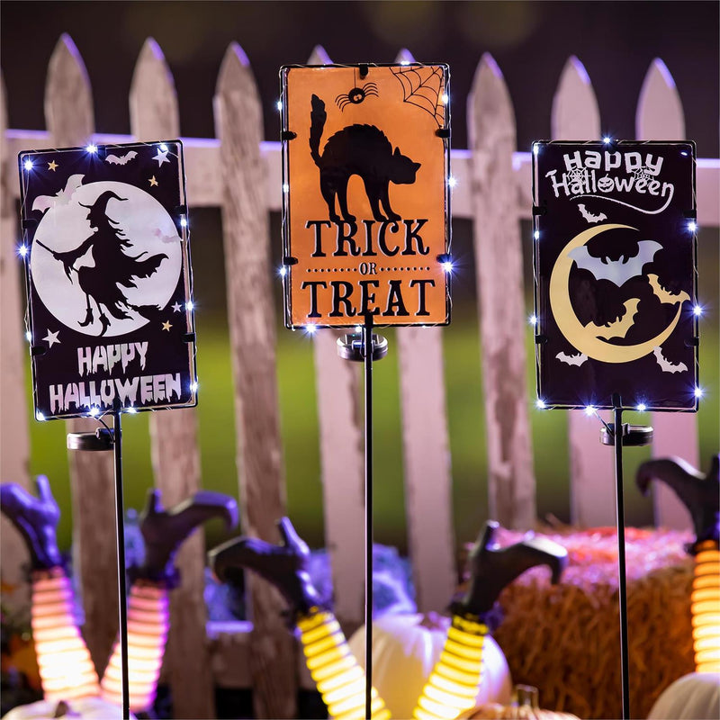 Solar Metal & Glass Halloween Garden Stake, 3 Asst. 2 of Each, 6 Pieces Total