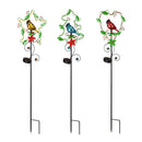 Twinkling Solar Acrylic Christmas Wreath Bird Garden Stake, 3 Asst, 4 of Each, CDU of 12