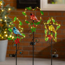 Twinkling Solar Acrylic Christmas Wreath Bird Garden Stake, 3 Asst, 4 of Each, CDU of 12