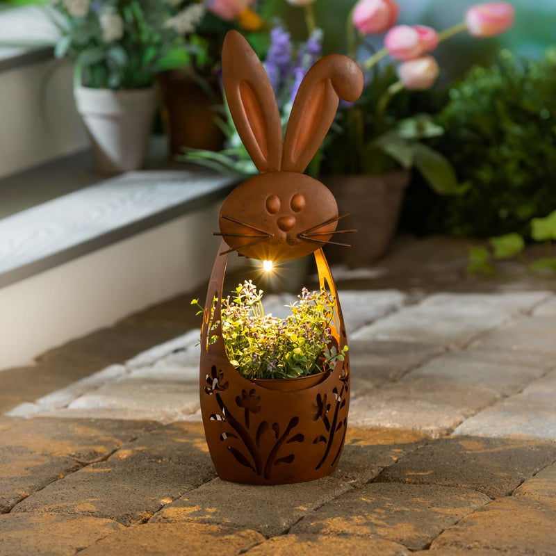 16" H Solar Metal Rabbit Planter