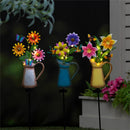 32"H Solar Garden Stake, Spring Blooms Watering Can, In CDU