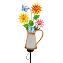 32"H Solar Garden Stake, Spring Blooms Watering Can, In CDU