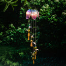 White Light Purple Fairy Flower Glass Solar Mobile, Hummingbird