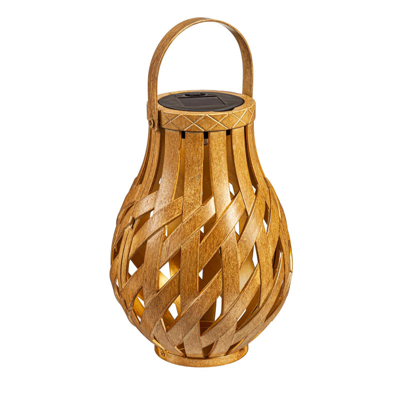 8"H Solar Lantern, Natural Basket Weave
