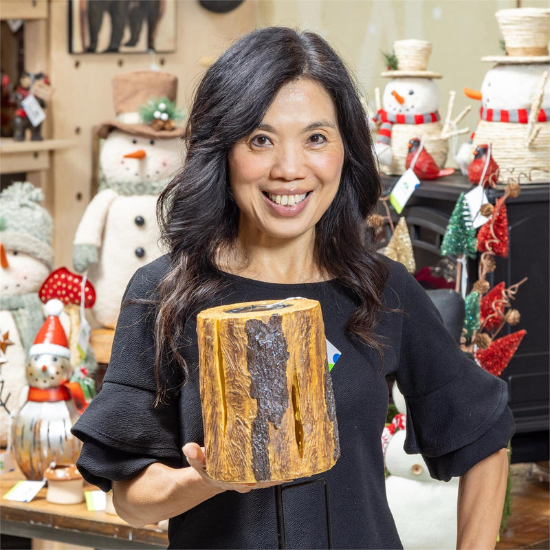 Woodland Storybook Garden Path Lighting, Solar Path Lights, Faux Wood, 14"H, Asst of 2