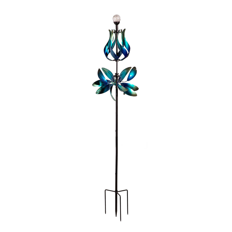 Blue Coastal Wind Spinner, Solar Blue & Teal Floral Gradient, 82"H