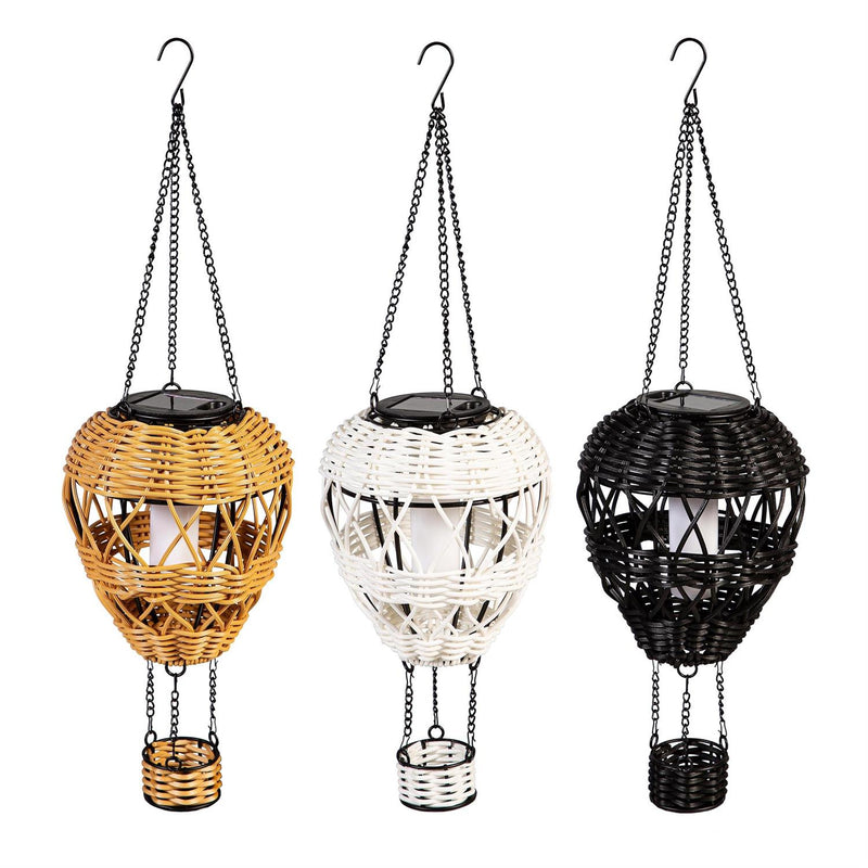 What She Shed Outdoor Lamp & Lighting, Faux Rattan Solar Hot Air Balloon, Asst of 3