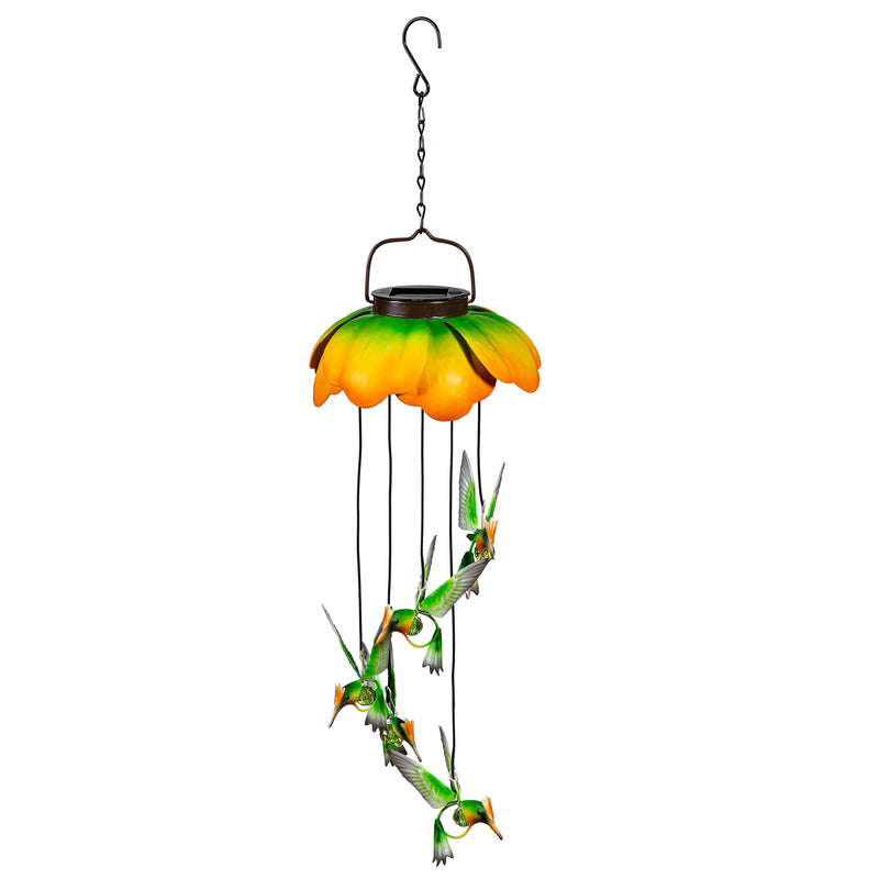 Pollinator Garden Mobile, White Light Solar Mobile, Metal Hummingbird