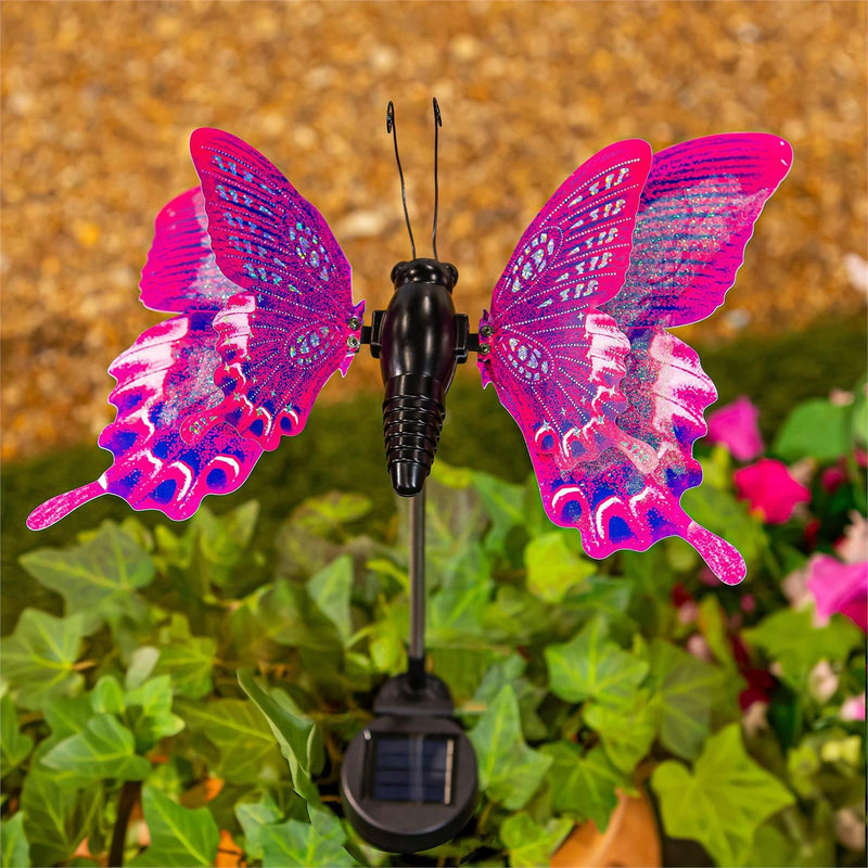 Flutterfly Solar Garden Stake, Pink