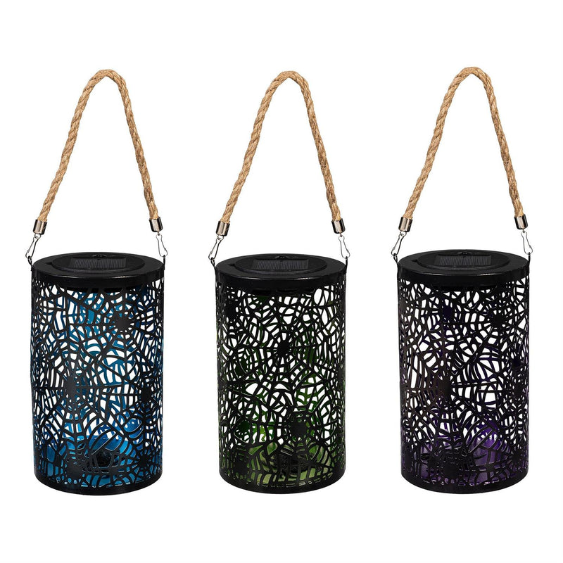 Laser Cut Spider Web Solar Lantern, 9"H