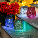Twas the Night Outdoor Lamp & Lighting, Glass Solar Lantern, Debossed Metallic, 9"H, Asst of 4