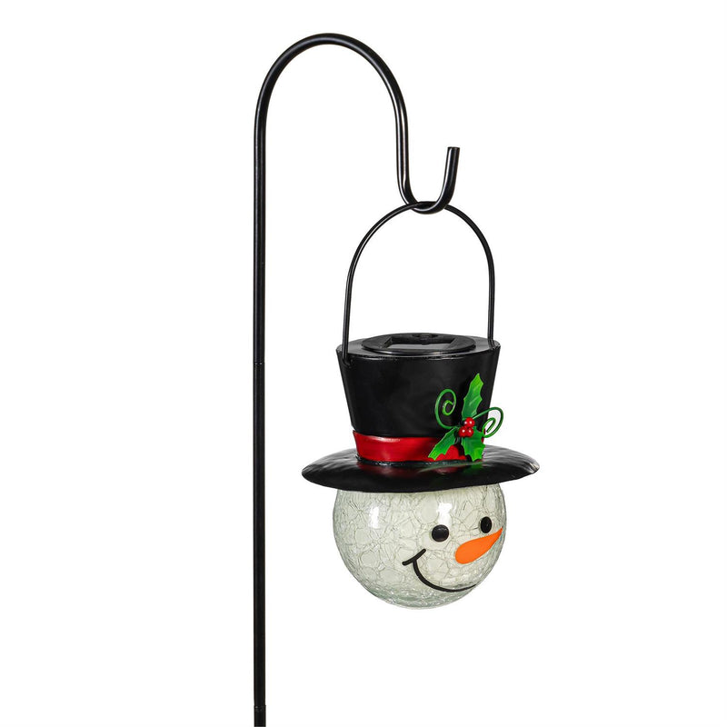 Holiday Poinsettia Garden Stake, Solar Garden Stake, Glass Snowman Orb, 36"H, Asst of 2