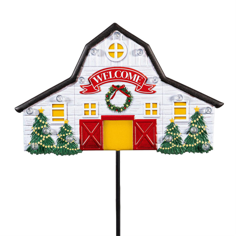 Holiday Poinsettia Garden Stake, Solar Garden Stake, Holiday Barn, 36"H, Asst of 3