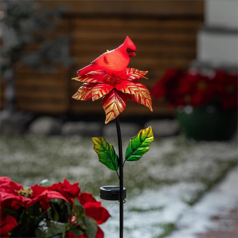 Holiday Poinsettia Garden Stake, Solar Garden Stake, Cardina Poinsettia, 40"H