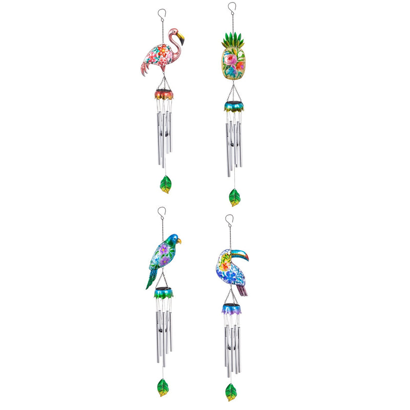 Evergreen Wind,43.25" Solar Windchimes, Tropical, 4 Asst,6.3x41.7x3.9 Inches