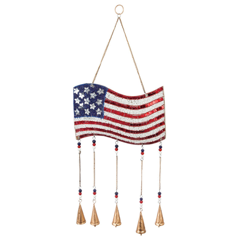 Evergreen Wind,27"W American Flag Beaded Wind Chime,10x1x27 Inches