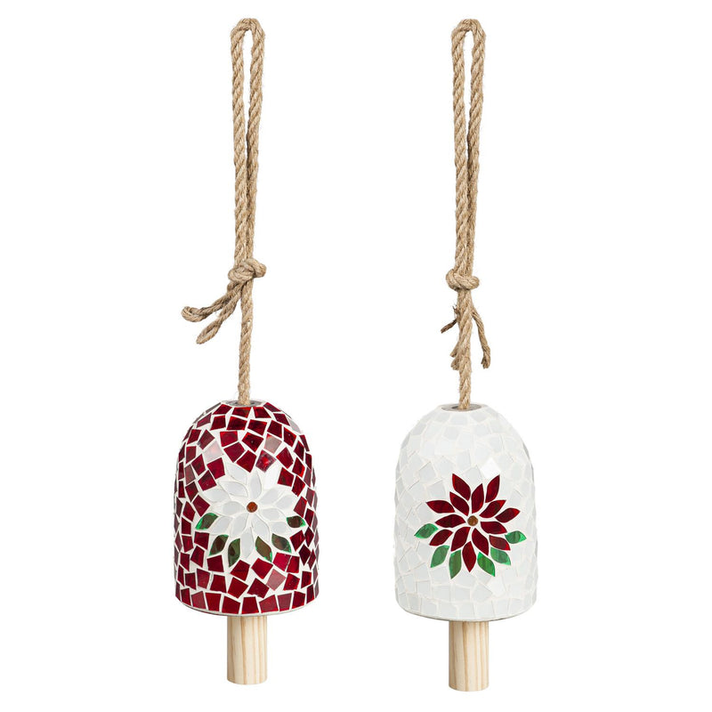 Poinsettia Mosaic Bell Chime, 2 ASST.