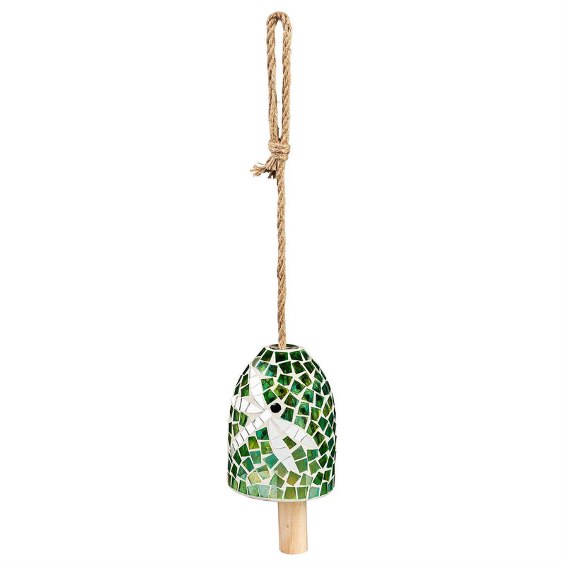 Pollinator Garden Bell, Mosaic Glass, Green Dragonfly