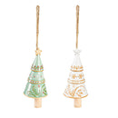 Christmas Tree Ceramic Hanging Bell, Asst of 2