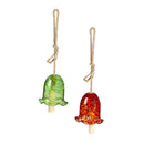 Art Glass Glow-in-the-Dark Speckle Red and Green Fluted Bell, Asst of 2