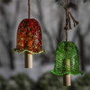 Art Glass Glow-in-the-Dark Speckle Red and Green Fluted Bell, Asst of 2