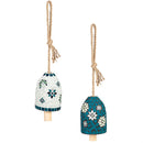 White Snowflake & Blue Snowflake Mosaic Glass Bell