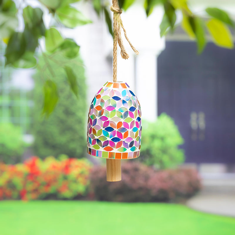 What She Shed Garden Bell, Mosaic Glass, Multi-Color Spring Flowers