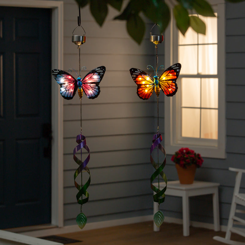 Glass Butterfly Spinning Solar Hanging Decor, Set of 2,2wc2265