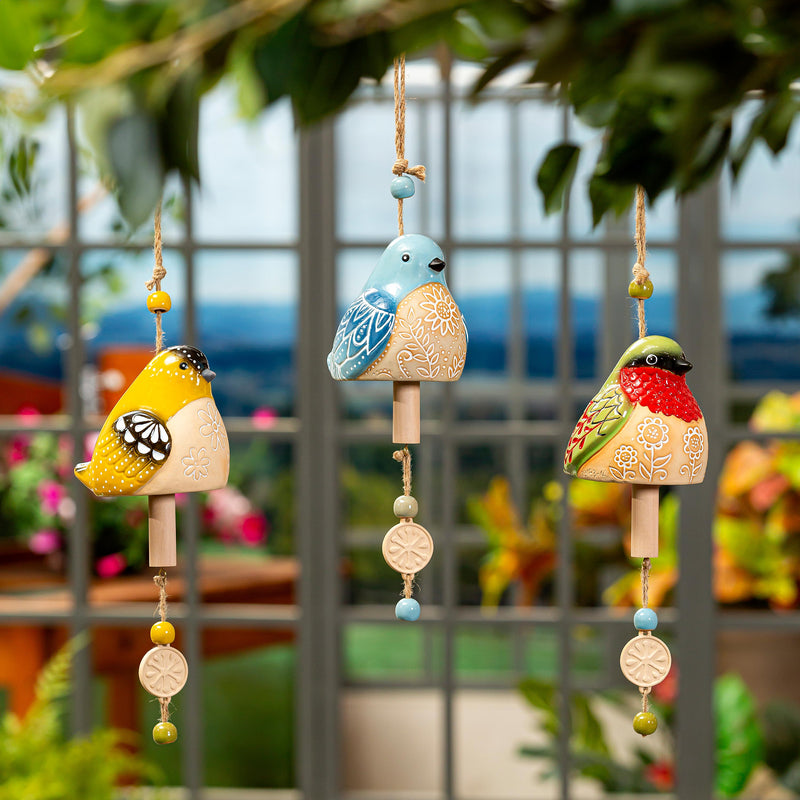 What She Shed Garden Bell, Ceramic, Spring Bird, Asst of 3