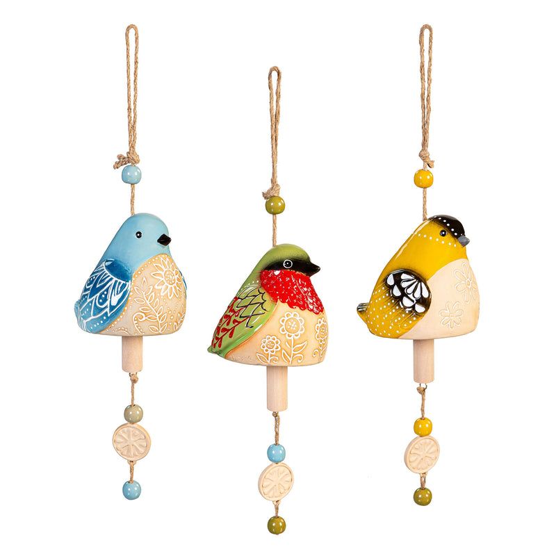 What She Shed Garden Bell, Ceramic, Spring Bird, Asst of 3
