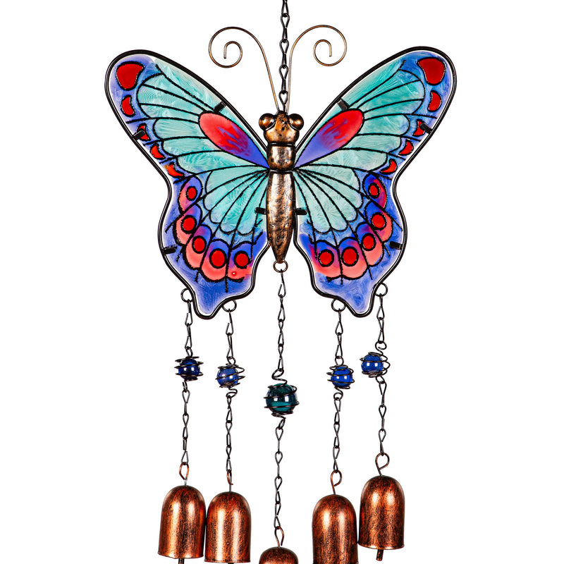 Pollinator Garden Wind Chime, Glass Butterfly Wind Chime with Bells, Asst of 3
