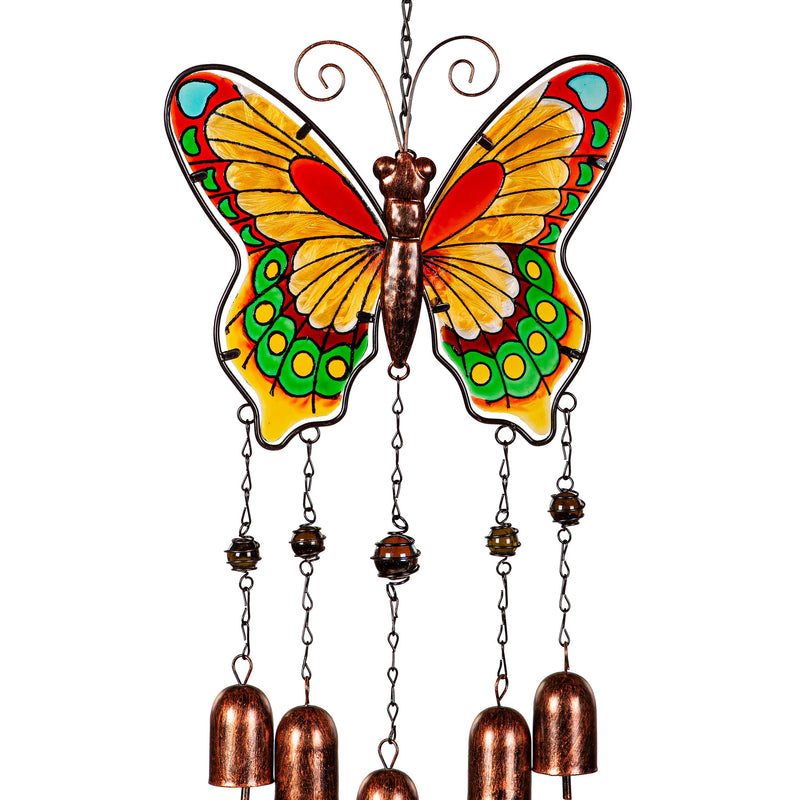 Pollinator Garden Wind Chime, Glass Butterfly Wind Chime with Bells, Asst of 3