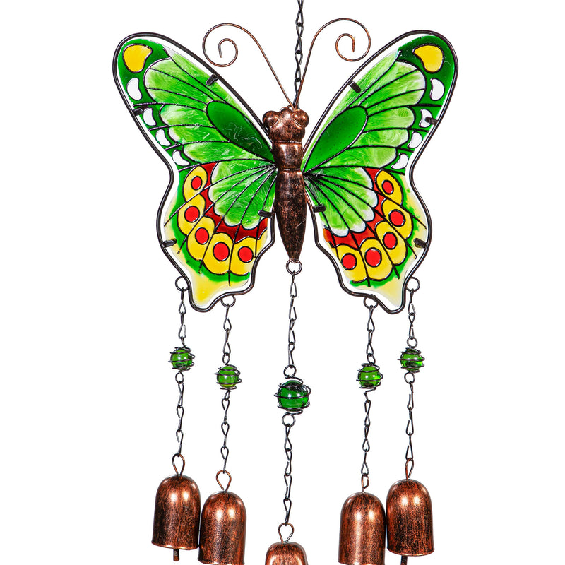 Pollinator Garden Wind Chime, Glass Butterfly Wind Chime with Bells, Asst of 3