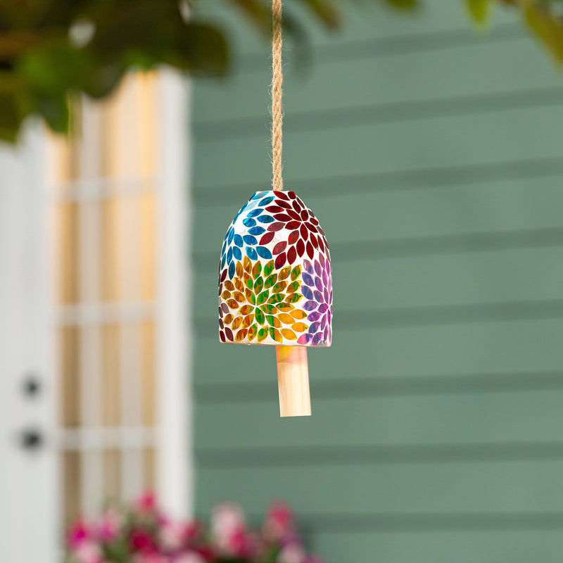 What She Shed Garden Bell, Mosaic Glass, Colorful Flowers