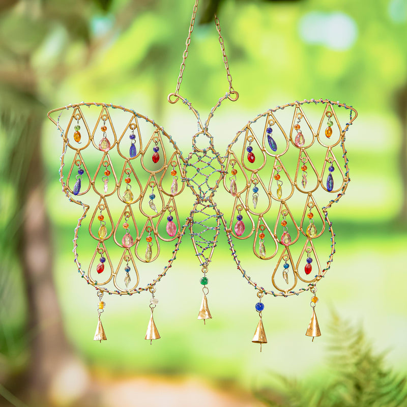 Garden of Wonder Wind Chime, Butterfly Wind Chime with Glass Beads