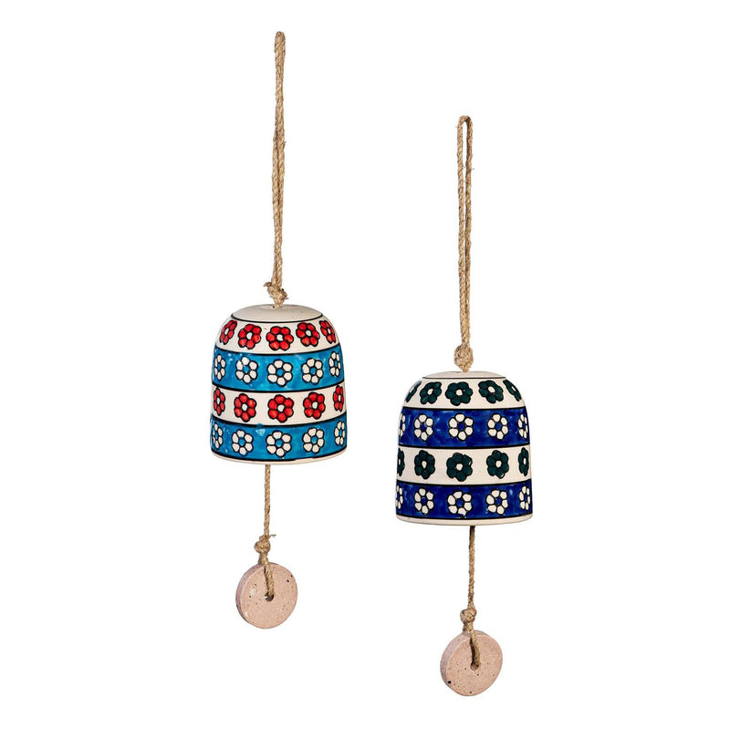 Hand-Painted Ceramic Bell with Dangler, Teal