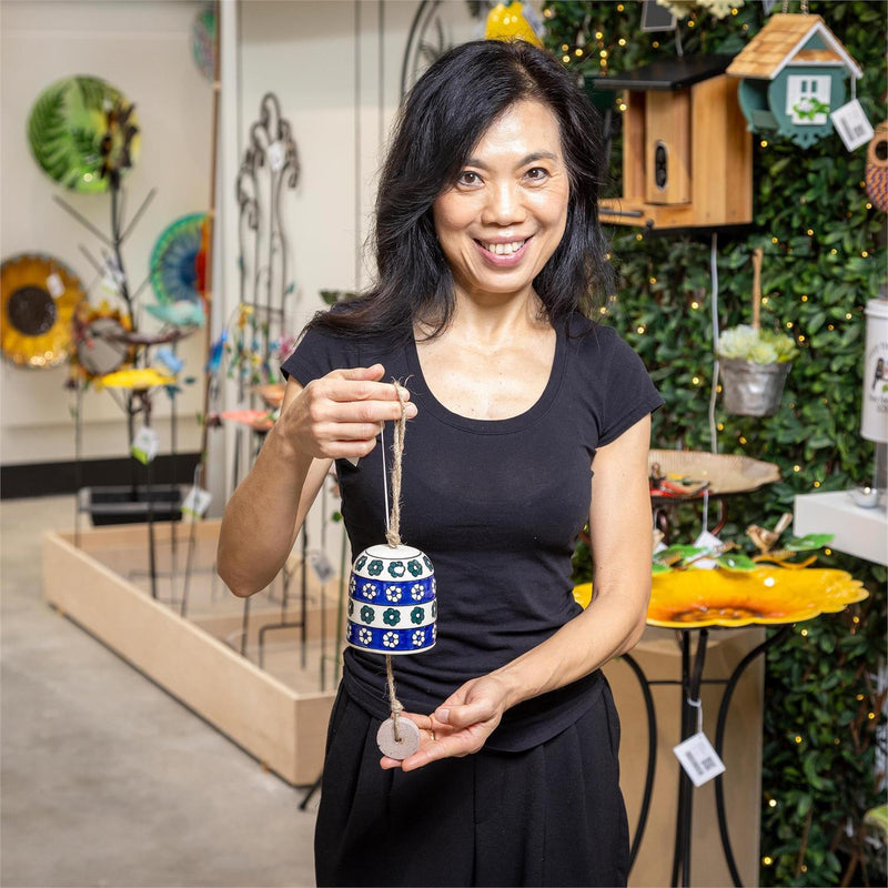 Hand-Painted Ceramic Bell with Dangler, Teal