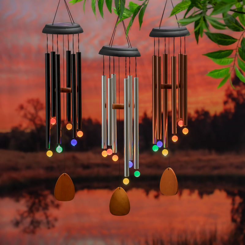 Voice Activated Solar Wind Chime, Silver, 33"