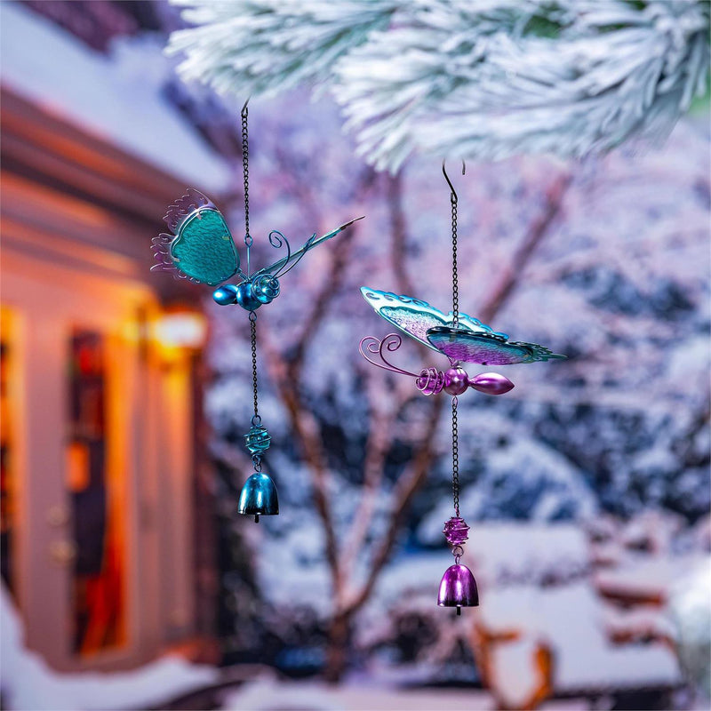 Season to Sparkle Garden Accent, Hanging Decor, Glass & Metal Ice Butterfly, Asst of 2