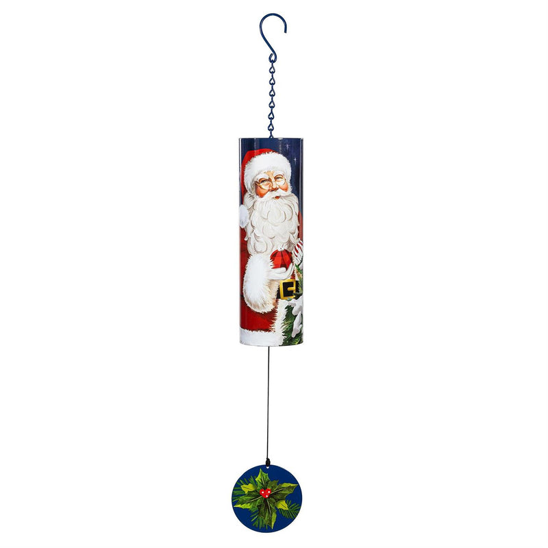 Traditional Santa Garden Accent, Wind Chime, Cylinder Santa, 36" H