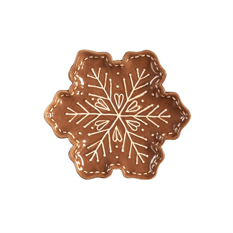 Baking Spirits Bright Plate Gingerbread Snowflake Shaped Embossed Ceramic Appetizer Plate, 7"