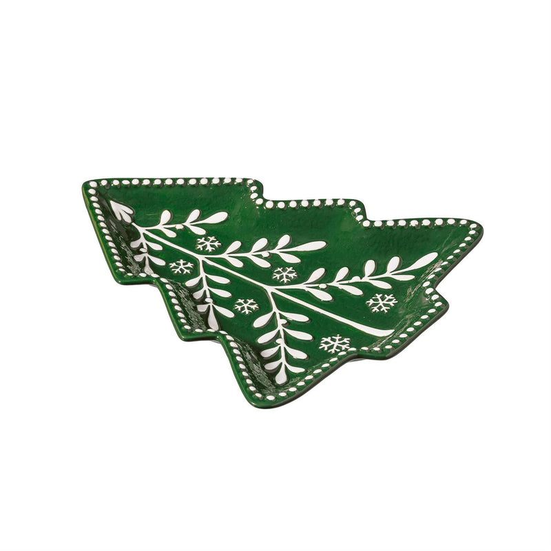 Shades of Green Plate Tree Shaped Embossed Ceramic Salad Plate, 9.5"