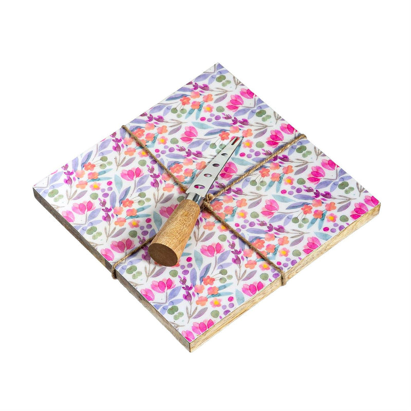 Petal Paradise Wood Cheese Board with Knife Set, Asst