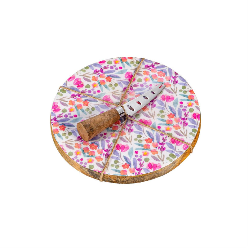 Petal Paradise Wood Cheese Board with Knife Set, Asst