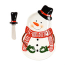 8.5" Ceramic Cheese Plate with Spreader in 12 Sets in CDU, Snowman