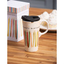 Ceramic Travel Cup, 17 OZ. ,w/box, Happy Birthday
