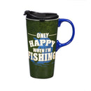 Ceramic Perfect Travel Cup, 17oz, w/ Gift Box, Only Happy When I'm Fishing