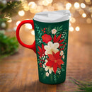 Holiday Poinsettia Travel Cup Ceramic Perfect Cup, Poinsettia Bouquet, 17oz, Gift Box